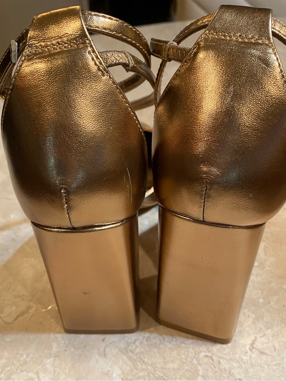 Aldo Metallic Bronze Pointed-Toe Ankle-Strap Heels - Picture 3 of 9